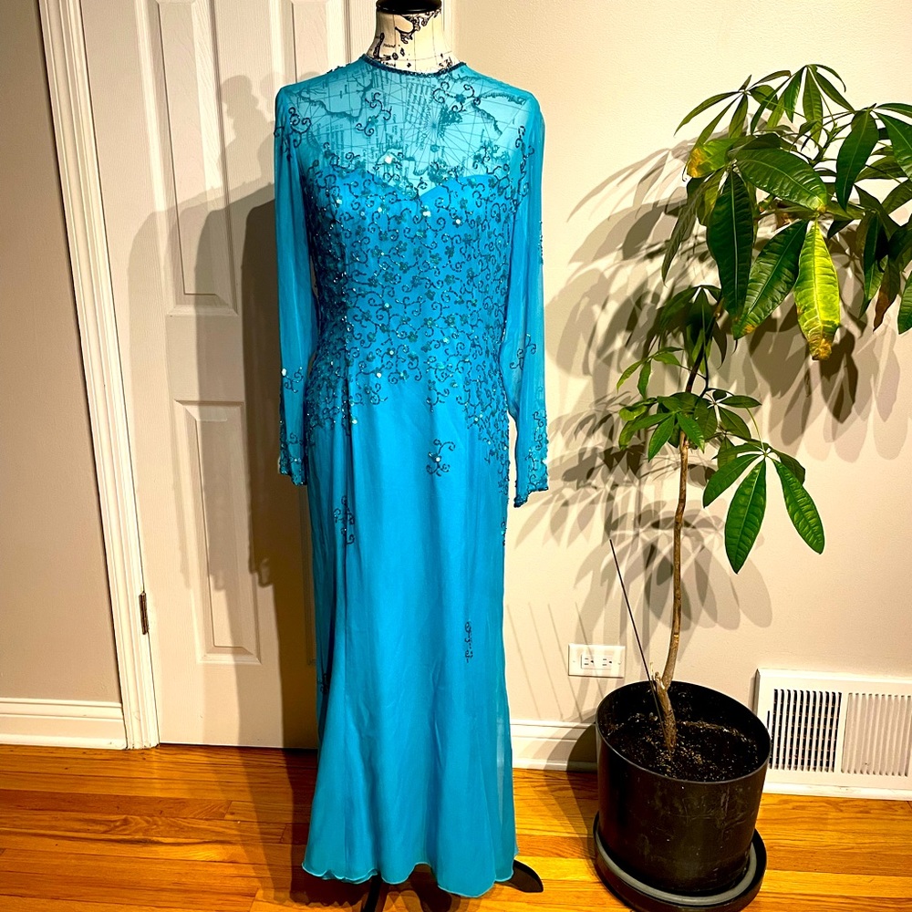 Silk Vintage Della Roufogali Embellish Bead Sequin Evening Formal dress gown 10